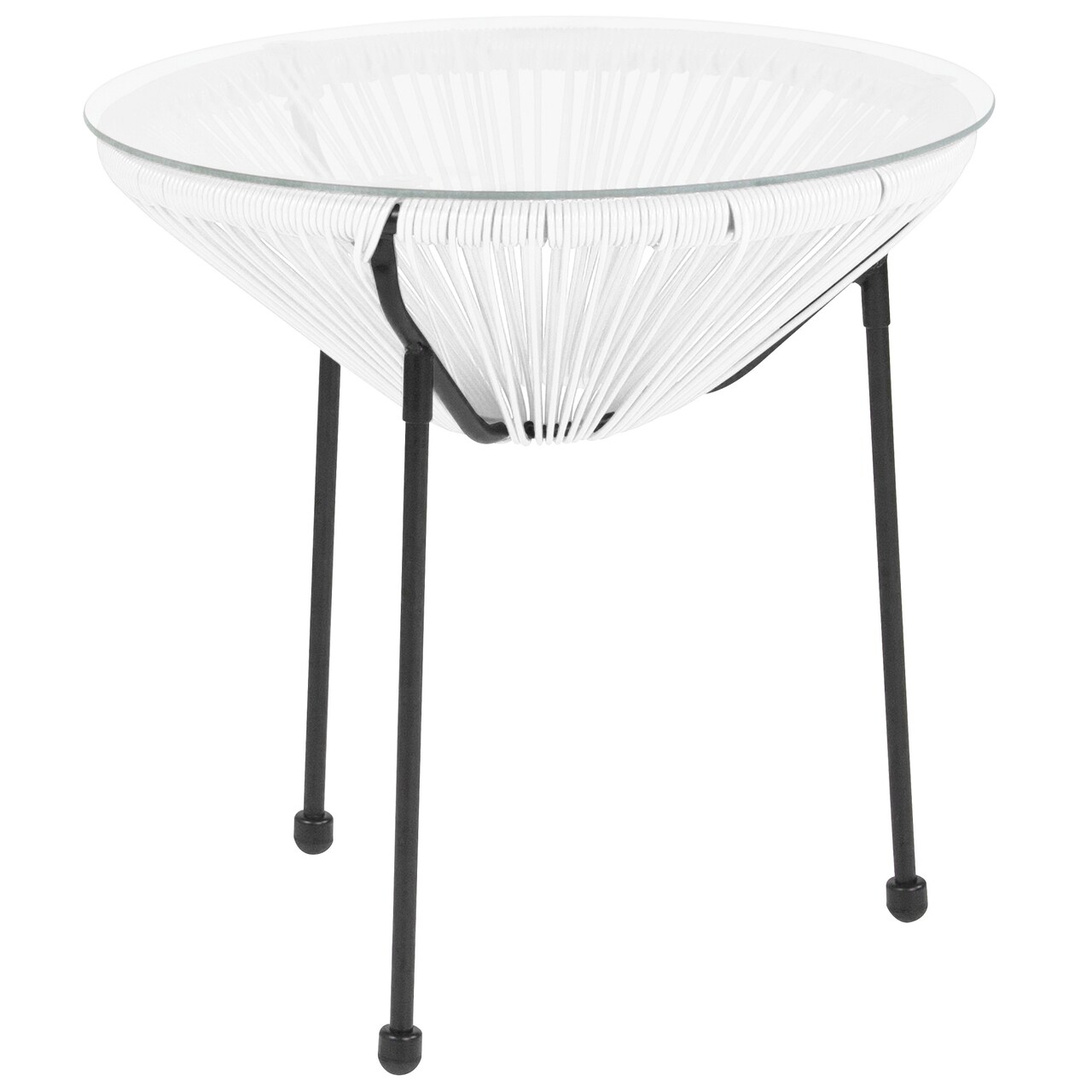 Flash Furniture 19.75&#x22; White and Clear Oval Glass Outdoor Furniture Patio Bungee Table